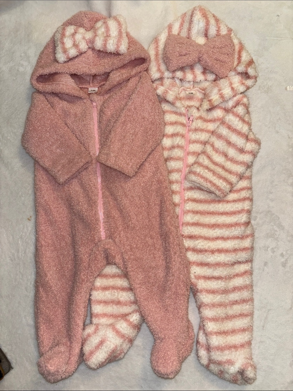 Plush Pink & Cream Hooded Footed One-Piece for Babies 6-9 months 2 piece set